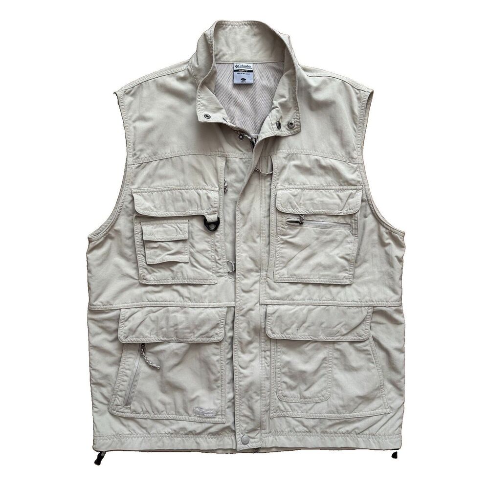 Columbia GRT Fishing Utility Vest Mens Large Khaki Omni-Dry Cargo Safari Hiking
